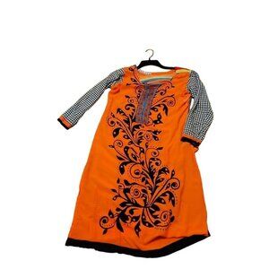 RAINBOW Saree Style Dress Ladies Small Silk Like Colorful Hippie Boho FREE love